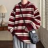 Oversized Crew Neck Striped Knit Sweater Men Women Casual Winter Pullover Slim Fit Cotton Blend