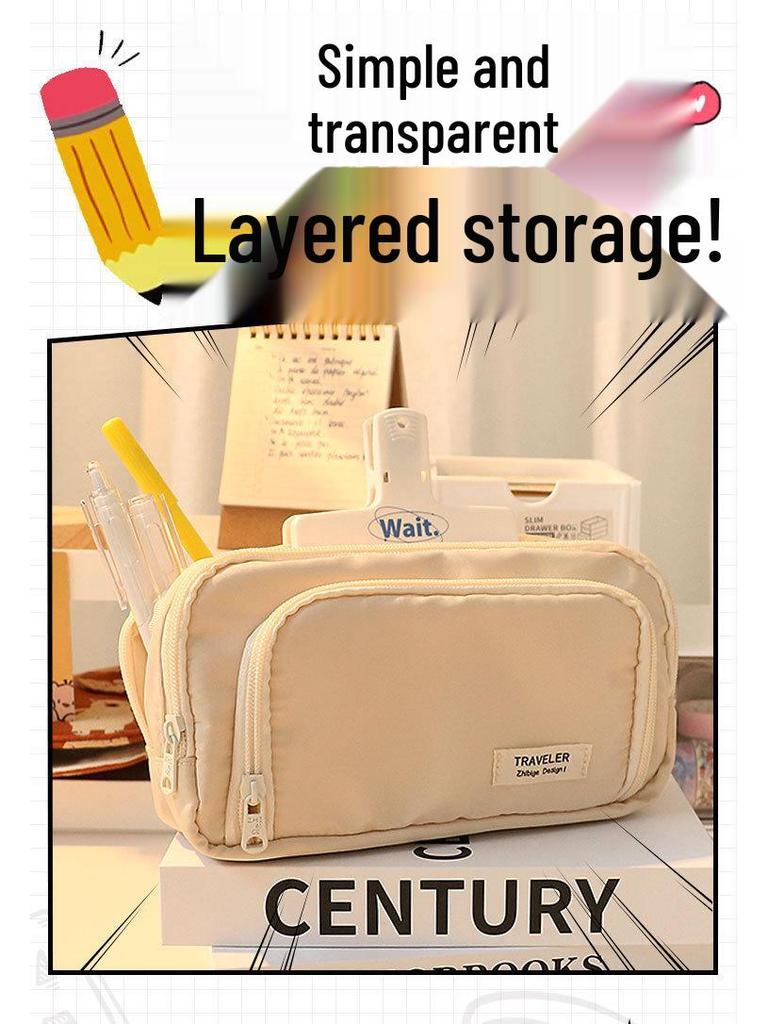 Minimalist Japanese-Style Pencil Case 2023: Large-Capacity Stationery Box for Students, Unisex