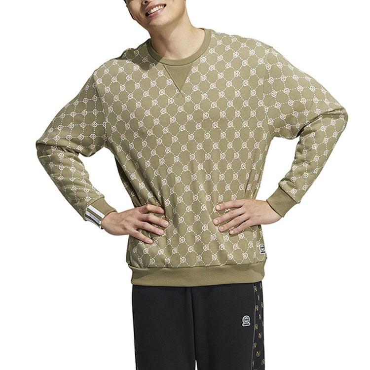adidas NEO Full Printed Sports Loose Round Neck Sweatshirts 'Olive Green' Men's HM1993