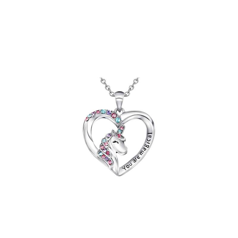 

Unicorn Pegasis Heart Shaped Necklace Hollow Out Bracelet Simplicity Fashion Silver