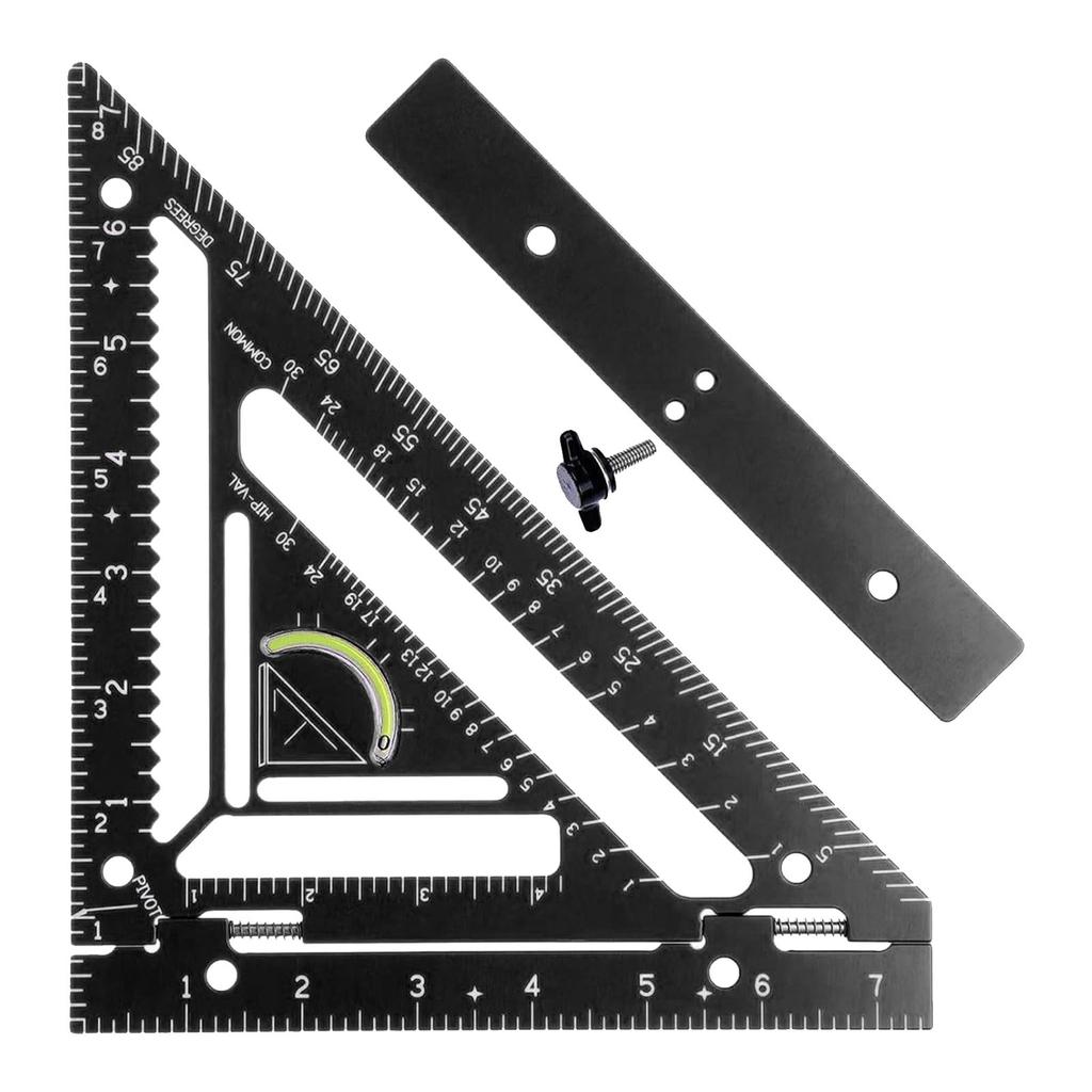 Rafter Square Tool Aluminum Alloy Triangular Ruler Protractor Carpenter Square with Jig Block for Wo