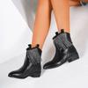 Wedge Low Heel Crystal Tassel Design Ankle Boots Women Pumps Pointed Toe Leather PU Chunky Heel Chelsea Boots Punk Boots