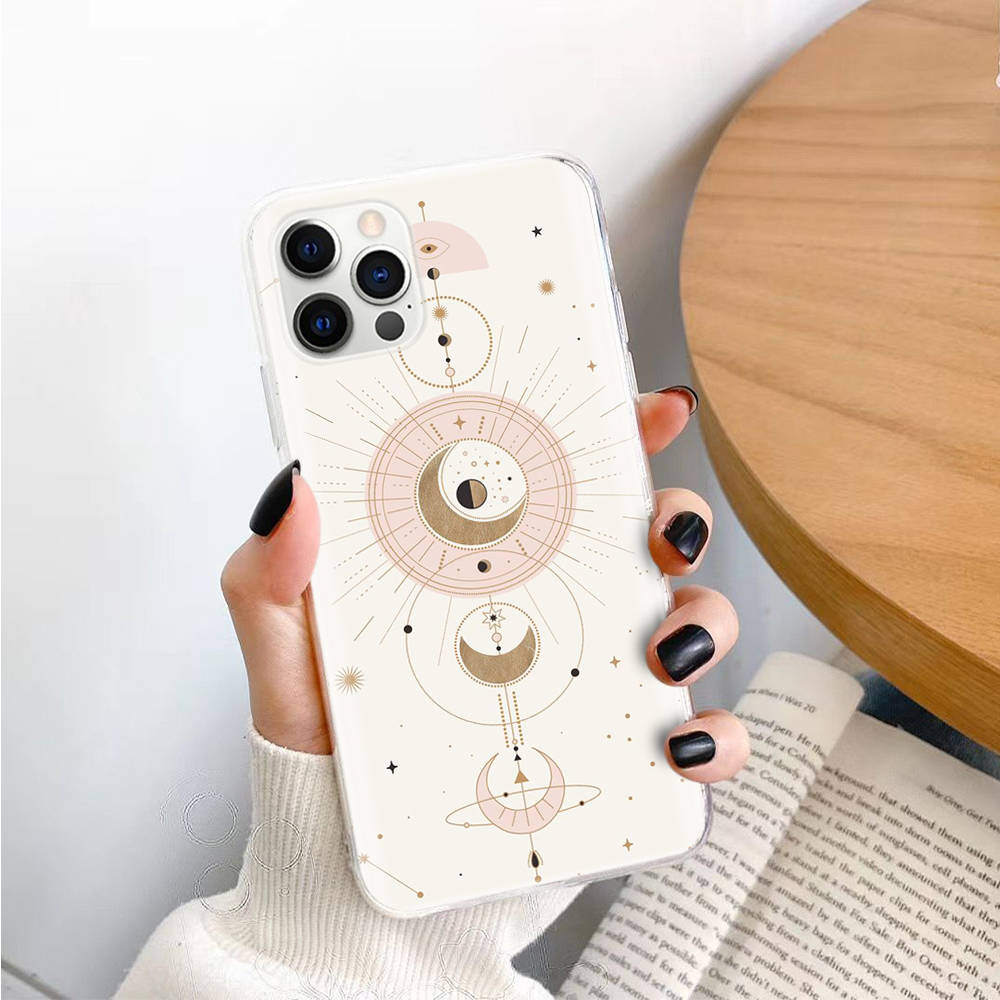 Etui TPU Słońce Księżyc Gwiazdy na iPhone XR 7 8 14 15 11 12 13 X XS Pro Max Xiaomi Redmi 13C Note 9 Samsung A22 S23 S24 Ultra Plus VIVO