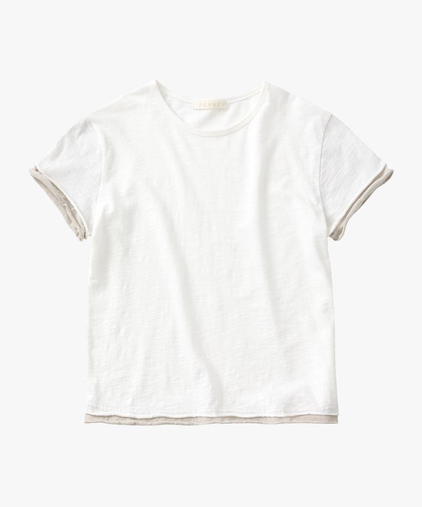 SUARE WOMEN Slub Layered Half Sleeve Ivory