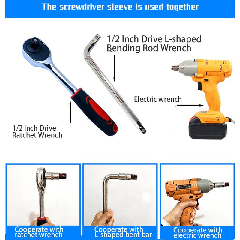 15PCS 1/2‘ Drive Hex Bit Sockets H4/5/6/7/8/10/12 Metric Screwdriver Bit Sockets Hand Tool Socket Joint Hexagonal