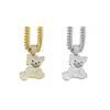 Trendy Bear Pendant Necklace Mens Cuban Link Chain Choker Bling Diamonds Neckchain Rhinestones Clavicle Chain Jewelry