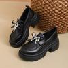 Pearl bow platform women's new autumn black small leather shoes retro single shoes