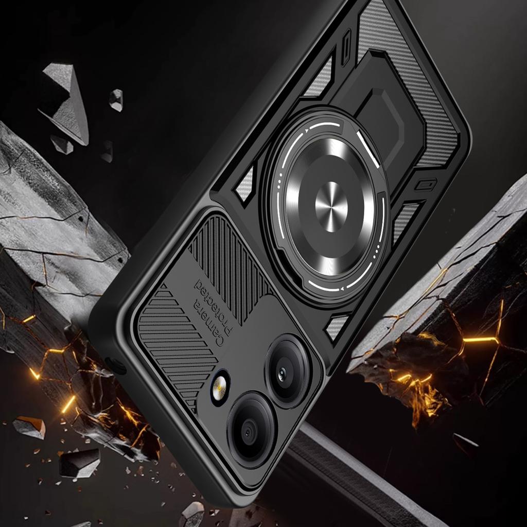 For Xiaomi Redmi A5 4G (171.7mm)/Poco C71 4G Magnetic Case Rotating Kickstand TPU+PC Phone Cover