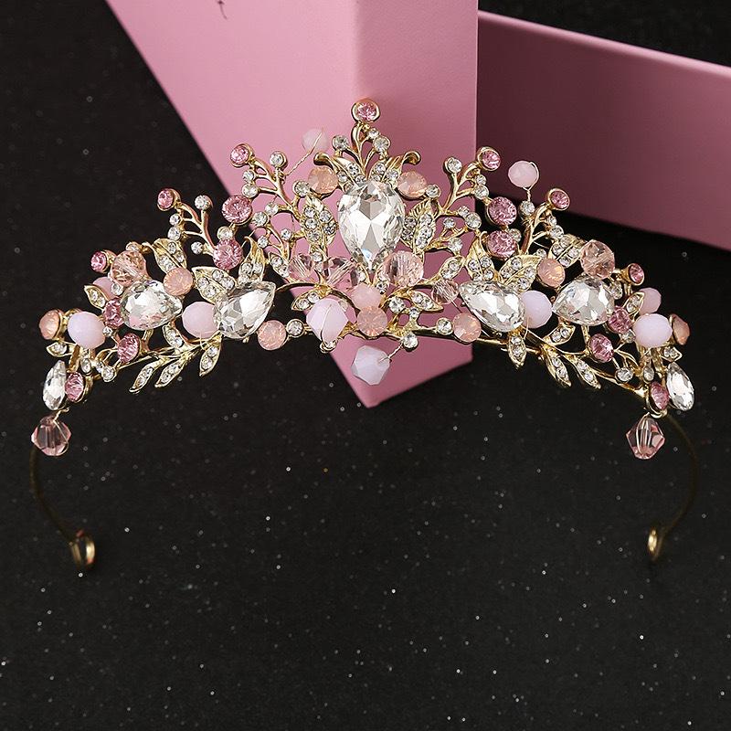 Dziecięca korona tiara ręcznie robione akcesoria do włosów dla dziewczynek różowa kryształowa korona księżniczki urodziny obręcz do włosów akcesoria do występów scenicznych