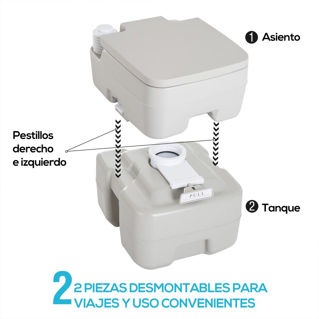 Portable Chemical Toilet, 20 L, Removable Waste Tank, 147 kg Load, 41.5 x 36.5 x 42 cm, HDPE