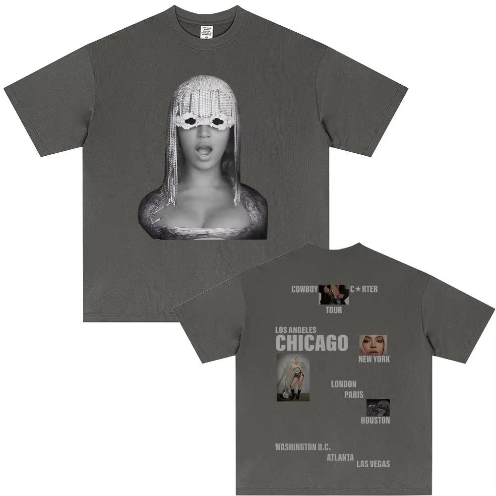 Beyoncé Cowboy Carter Tour Double Sided Portrait T-Shirt Vintage Rap Oversized Black Unisex Women And Men T-shirts