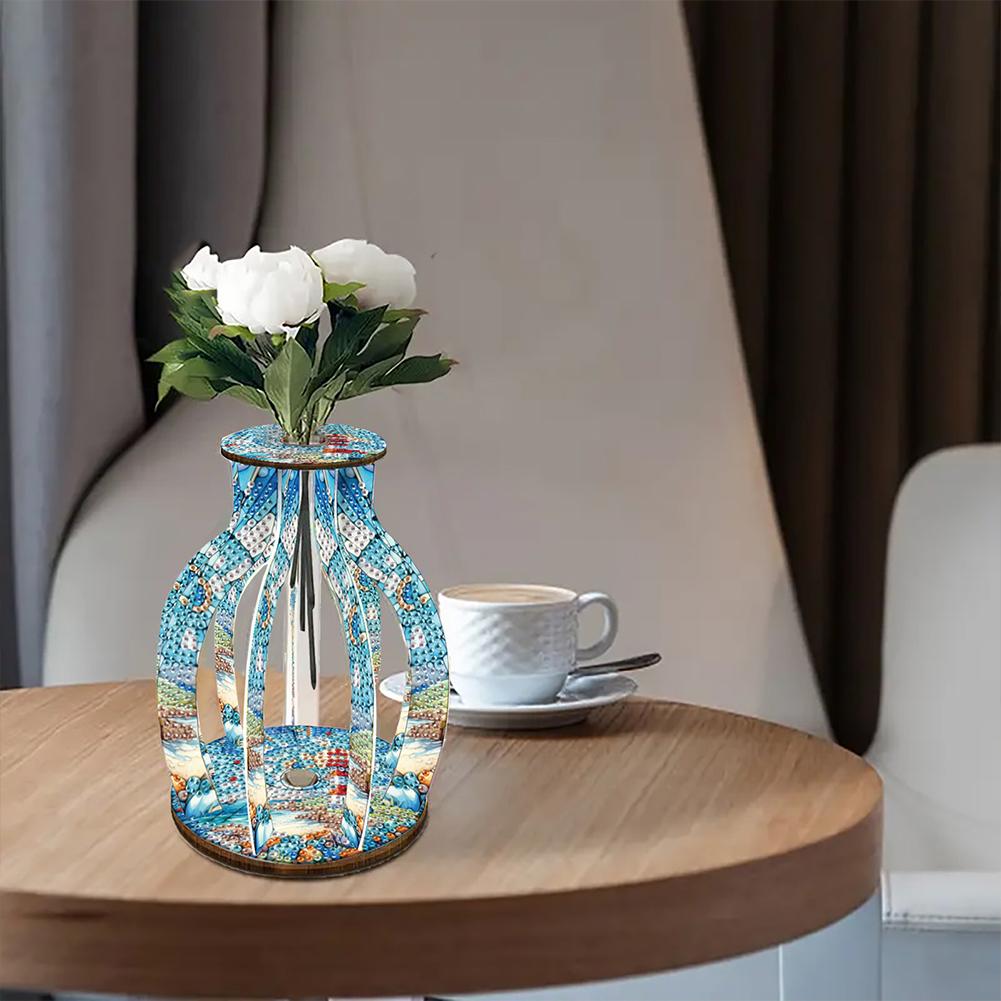 Acrylic Wood Animal Flower Diamond Mosaic Rhinestones Vase Diamond Painting Tabletop Vase Ornaments Kit for Home Office Decor