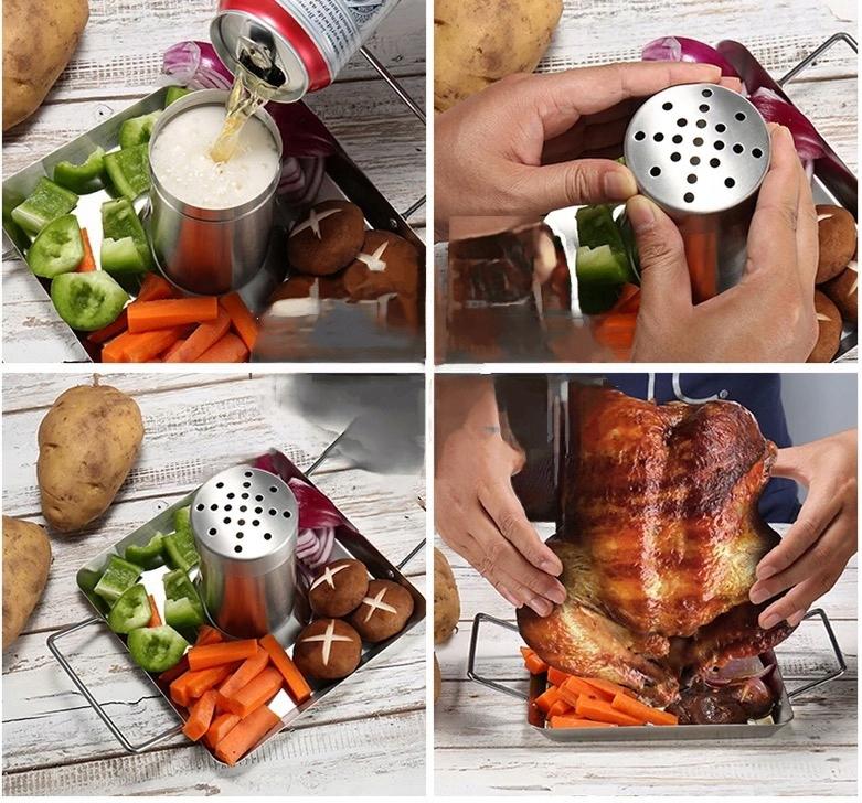 Stand with tray for roasting chicken, turkey, goose, duck, grill grate