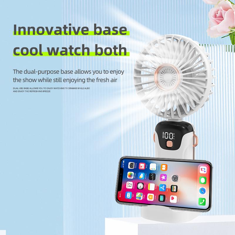 Portable Handheld Small Fan Multifunctional Folding Mini Cute Hanging Neck Small Fan Student Dormitory With Display Screen