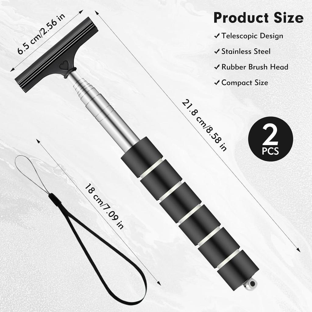 2 Pcs Side Mirror Squeegee, Retractable Car Wiper, Portable Cleaning Tool For Rainy Foggy Weather, Universal Accessories