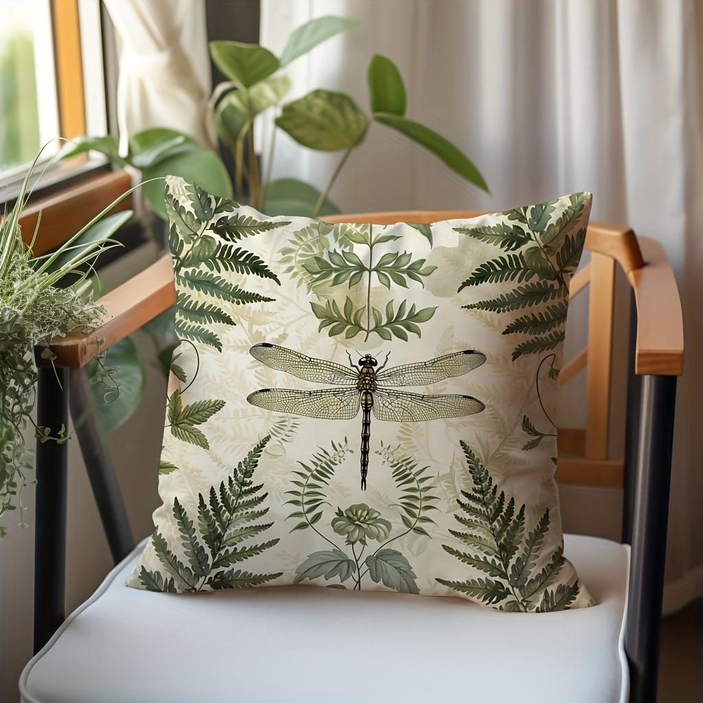 Minimalist Dragonfly Plant Pillow Cover Soft Velvet Double Sided Decorative Cushion For Sofa Living Room Bedroom Home Decor