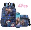 4 Pezzi/set Zaino Stampato Anime Demon Slayer Grande Capacità Borsa per Libri Borsa a Spalla Custodia per Borsa con Borraccia da 750ml Ragazzo Ragazza Zaino Impermeabile