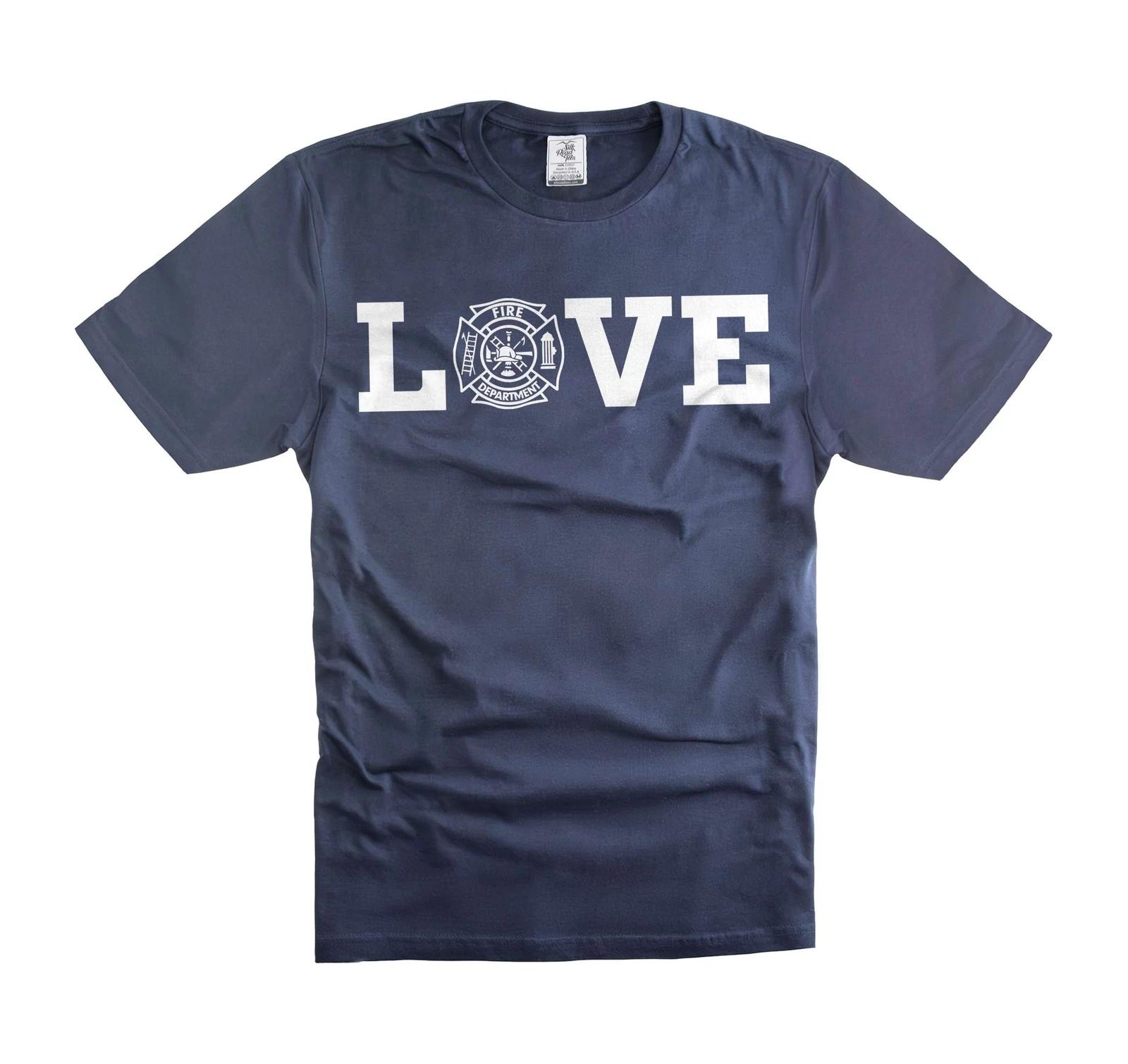 Firefighter Love Shirt Firefighter Logo Tee Great Gift for Men Him Dad L