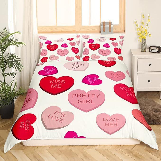 3D Valentine's Day Duvet Cover 2/3 Pieces Romantic Love Bedding Set King/Queen Bed Full Size Luxury Duvet Cover Love Couple Cover