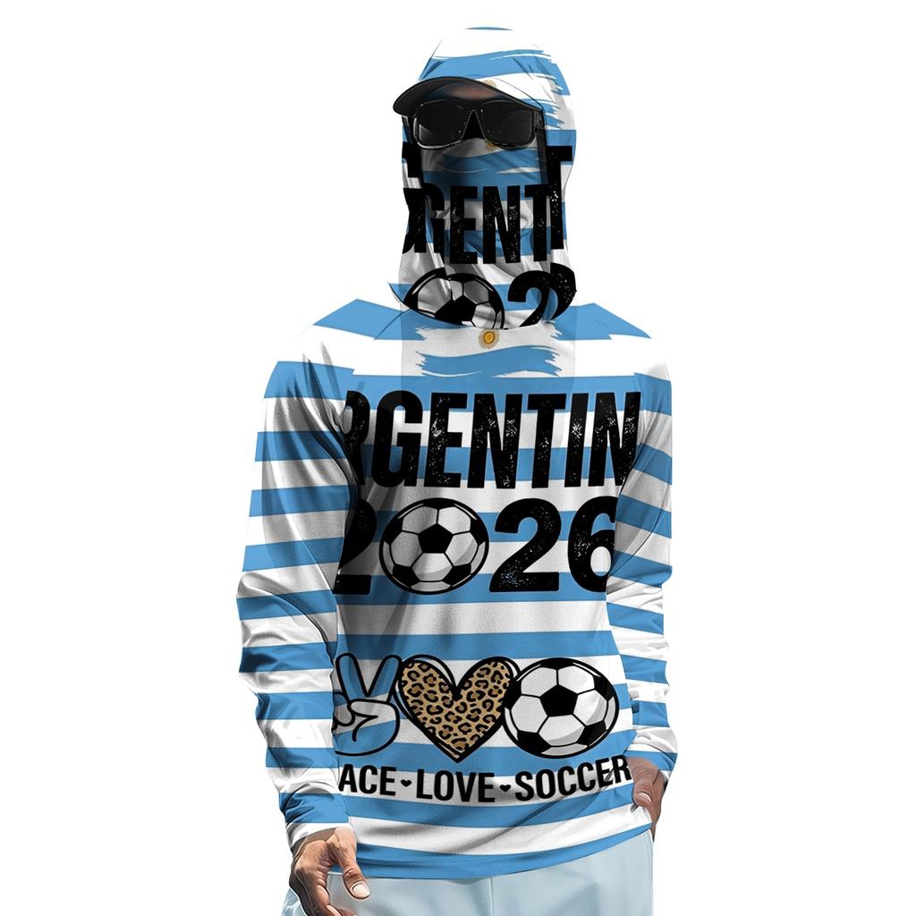 Men's Long Sleeve Sun Protection Hoodie Lightweight Breathable Soccer Sportswear with Hood and Face Cover UV Protection for Outdoor Activities