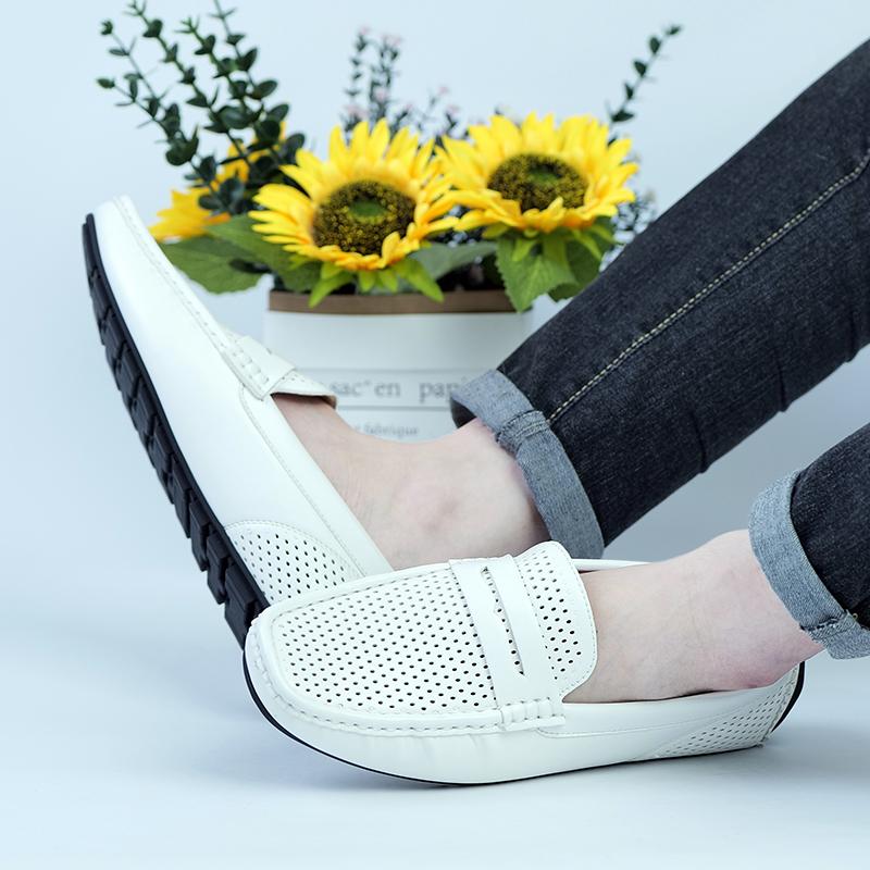 Plus Size 39-46 Summer White Hollow Out Penny Loafers Men Casual Shoes Man Moccasins Leather Slip On Flats Mens Driving Shoes