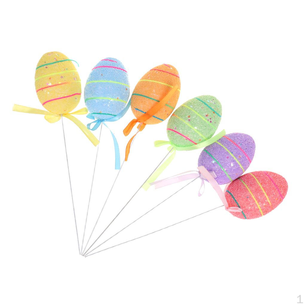 6 X Colorful Easter Eggs Picks Crafts Decor