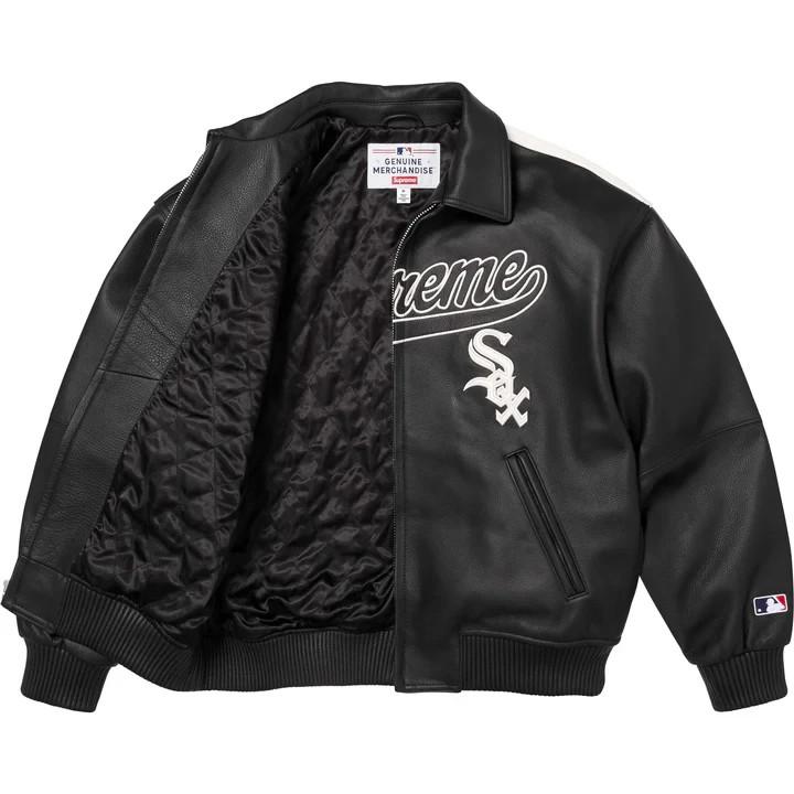 Supreme Chicago White Sox Leather Varsity Jacket Black