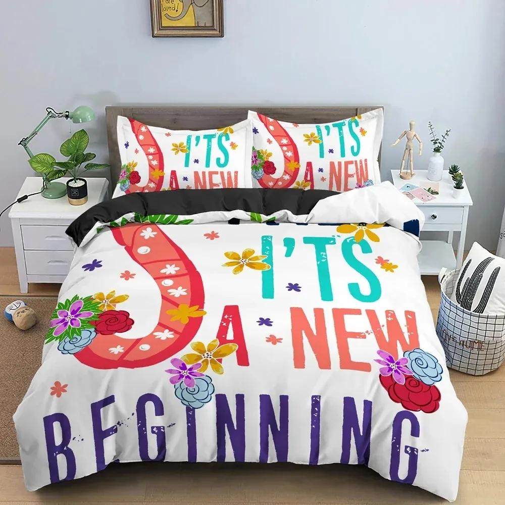 

Beautiful Flowers LOVE Soft Duvet Cover Set For Bedrom Decor High-End Premium Beding Set English Leters Background King Bedclothes 3Pcs 100*200cm Single