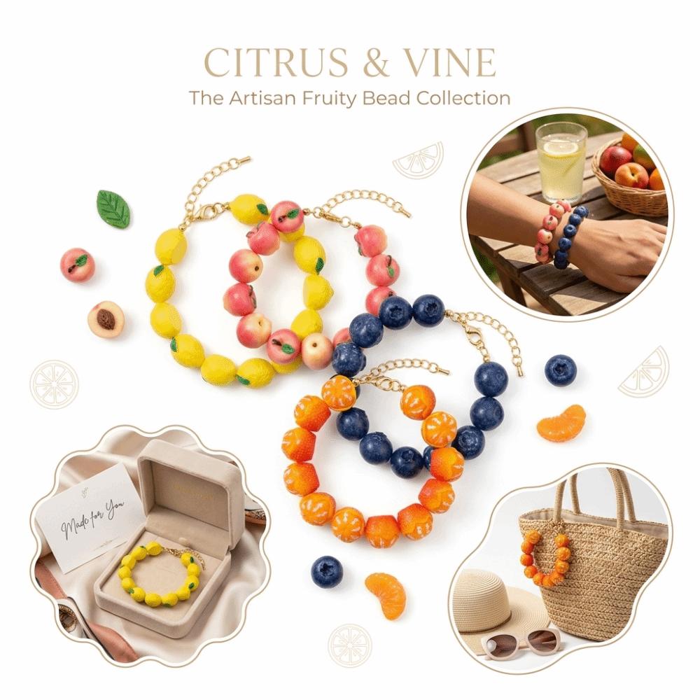 Glossy Beads Fruit Beaded Bracelet Gold Tone Clasp Beaded Wrist Jewelry Gift for Girls