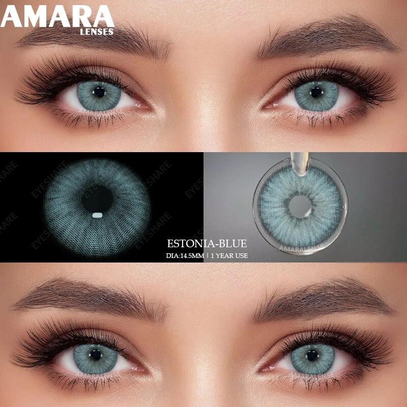 AMARA Blue Colored Contact Lenses for Big Eyes Fashion Lenses Cosmetic Soft Eye Beauty Pupils with Lens Case Exclusive Styles
