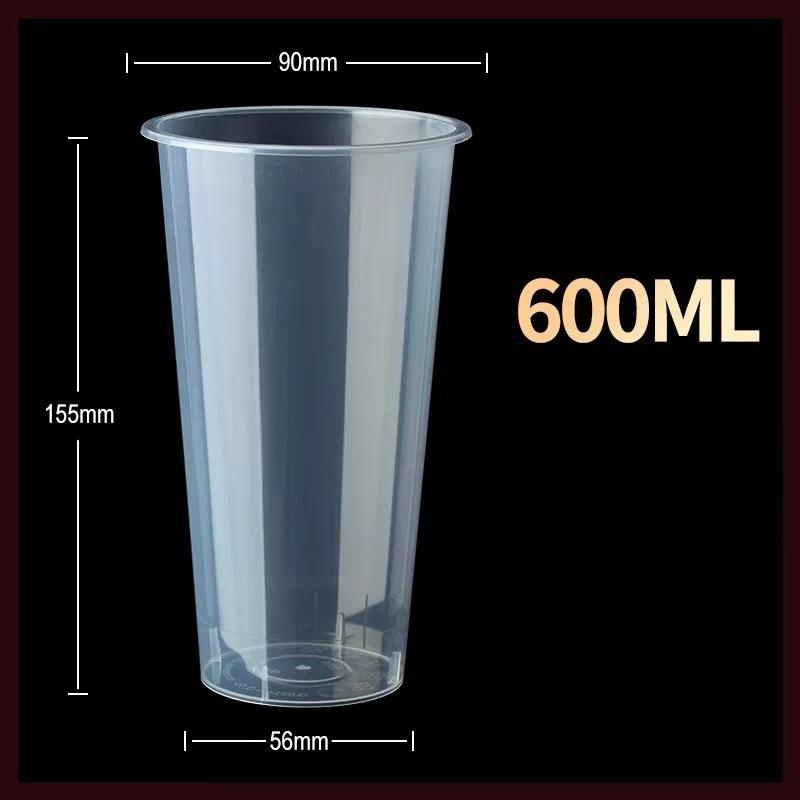 Thickened Plastic Transparent Cup Disposable Milk Tea Cupd Iced Coffee Latte Cold Drink Packaged Cup with Lid Hot and Cold Dual Use Drinking Utensils