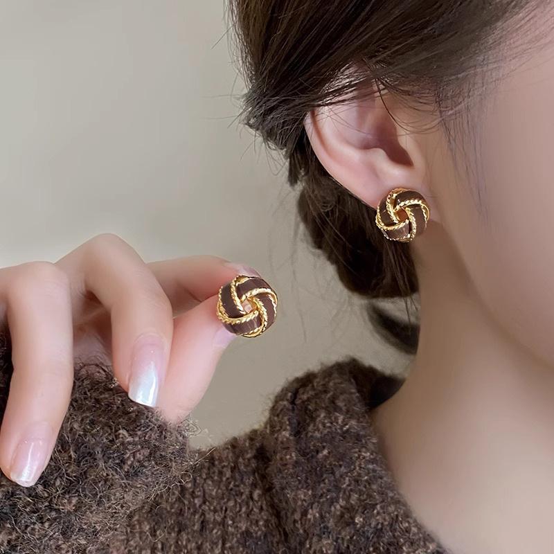 Retro Glaze Beaded Stud Earrings with Spiral Ear Hooks - Sophisticated Autumn-winter Earrings for An Elegant Look.