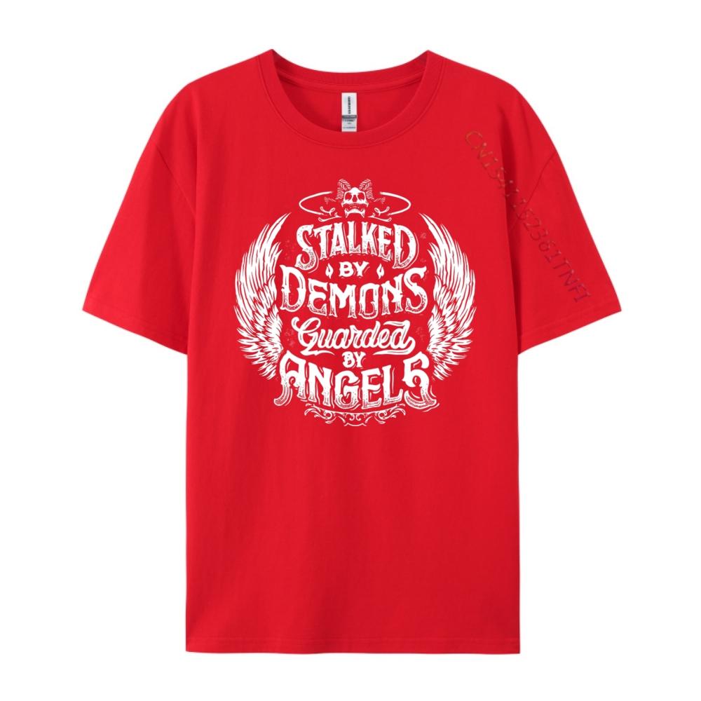 Stalked By Demons Guarded By Angles Red And Black Graphic T Shirt Clothes Tshirts Gift S