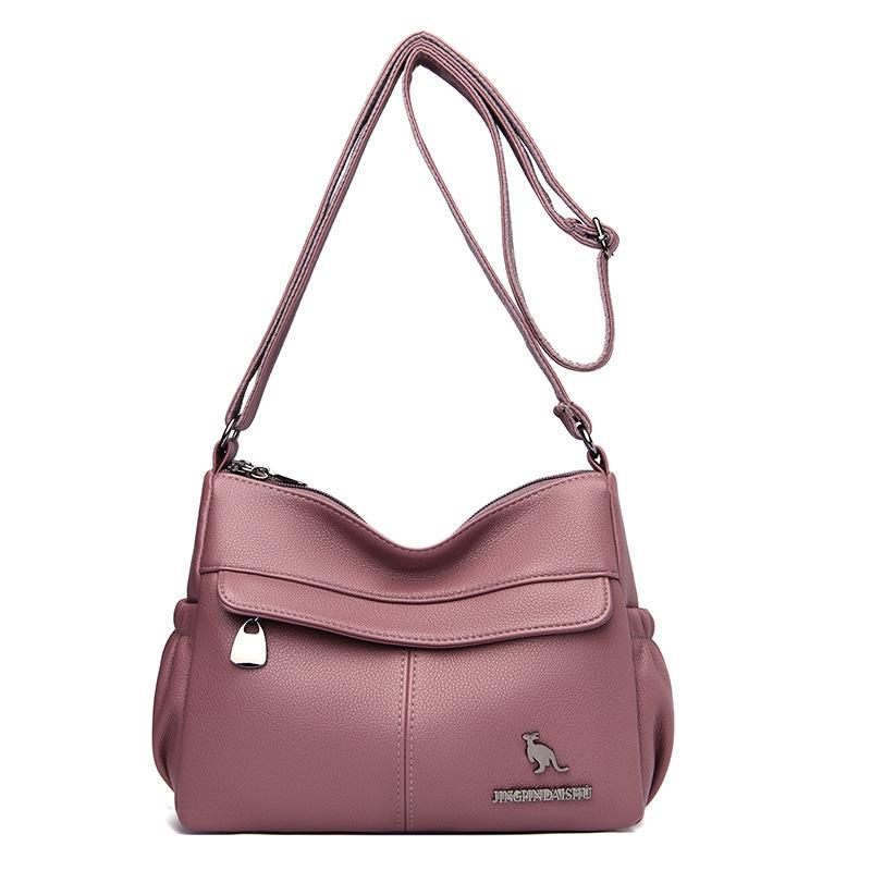 Middle-Aged Mother Bag Multi-Layer Women's Bag PU Shoulder Bag Large Capacity Lightweight Crossbody Bag