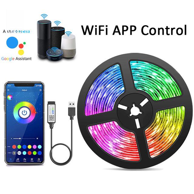 5V RGB Music LED Strip Kit, WiFi Smart Light, USB-Powered, Voice & Bluetooth Controlled.