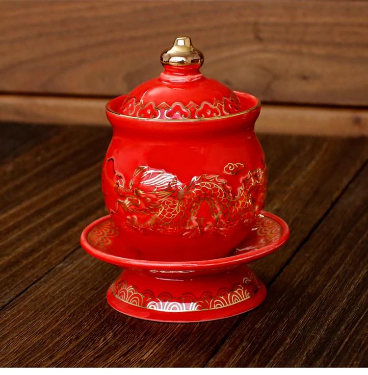 Keramika Vzor Dvojitý Drak Kelímek na Vodu Ozdoby Domácí Feng Shui Uctívací Dekorace Tradiční Buddhistické Nástroje Potřeby