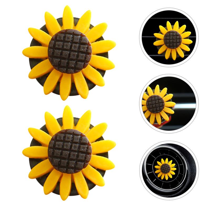 2Pcs Car Air Freshener Cute Car Perfume 3cm Sunflower Vent Clip Car Fragrance Scent Diffuser Auto Interior Decor