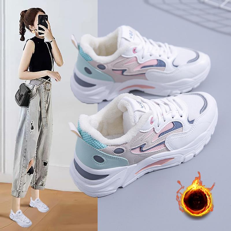 

Туфли для папы на флисовой подкладке с толстой подошвой, женские осенне-зимние новые туфли в корейском стиле, женские кроссовки для отдыха