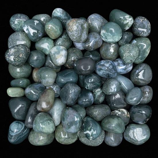 Moss Agate Tumbled Stones Reiki Chakra Healing Decorative Pebbles, Vase Fillers Tumble Stone for Jewellery Gift Item 13 Pieces Set