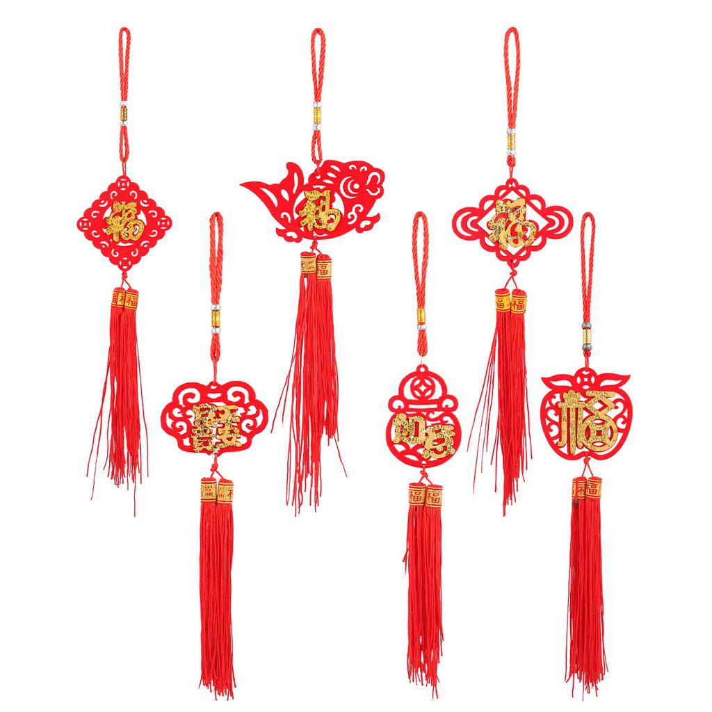 New Year'S Small Pendant Felt Cloth Gold Tassel Chinese Knot Small Lantern Ping An Fu Character Spring Festival Pendant Wedding Room Arrangement