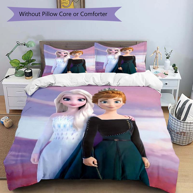 3pcs Elsa & Anna Frozen II Princess Print Cover Set Ultra Soft, Breathable, and Comfortable Bedding with Stylish Design for Bedroom and Guest Roo