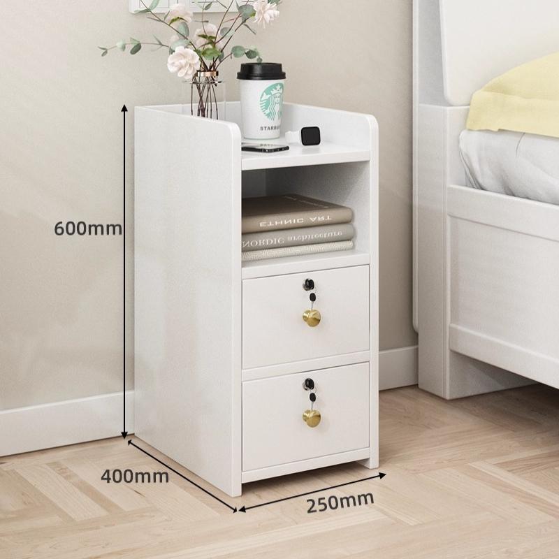 Solid Wood Locking Nightstand, Compact Slim Bedside Cabinet, Modern Minimalist Storage Organizer, Narrow Gap Bedroom Furniture
