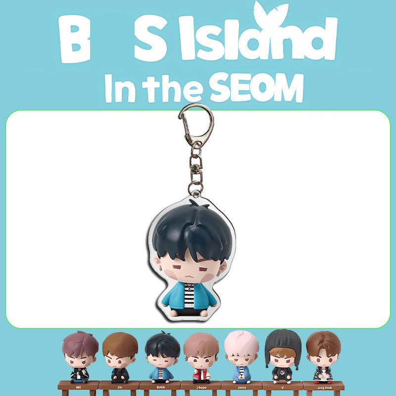 BTS In the SEOM Acrylic Keychain, 2025 Cute Cartoon Chibi Character Figure Pendant, Kpop Merchandise Bag Charm Key Ring for ARMY Fans