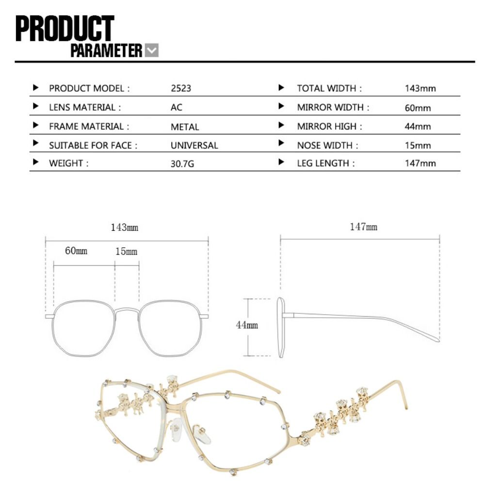 Oval Shades Frame Cat Eye Glasses Metal Bling Rhinestone Frame Eyewear Oversized Optical Spectacle Eyeglass for Women Men