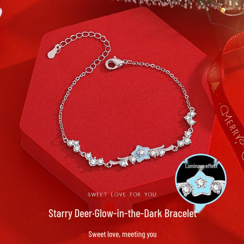 

Luminous Elk Antler Bracelet: Women s Light Luxury Christmas Star Bangle