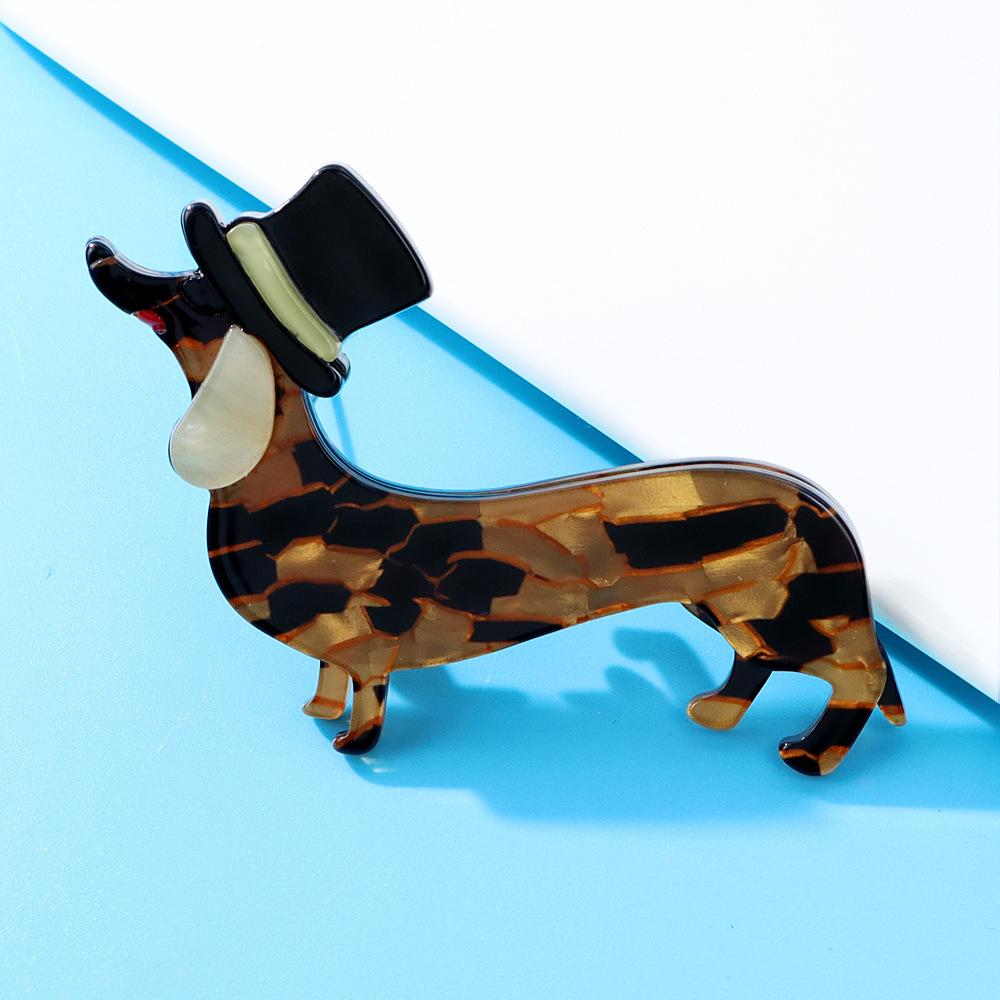 Fashion Acrylic Acetate Dachshund Dog Brooch Cute Cartoon Animal Pin