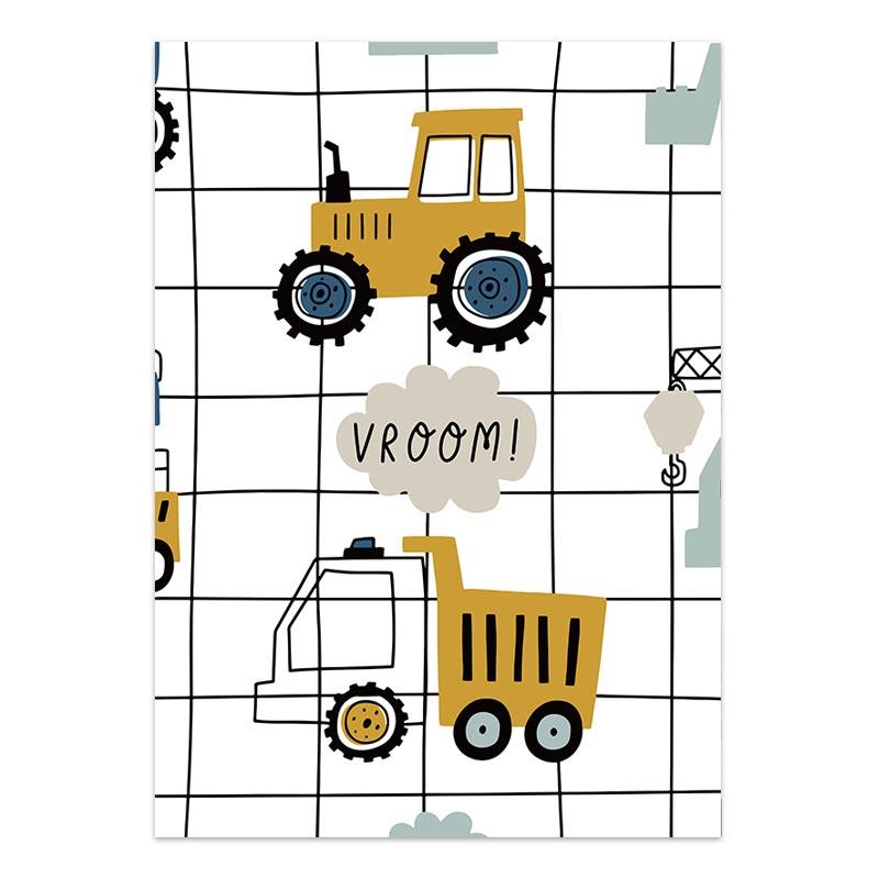 Cartoon Crane Excavator Tractor Truck Poster Wall Art Canvas Painting Nursery Child Boys Pictures Nordic Wall Print Room Decor