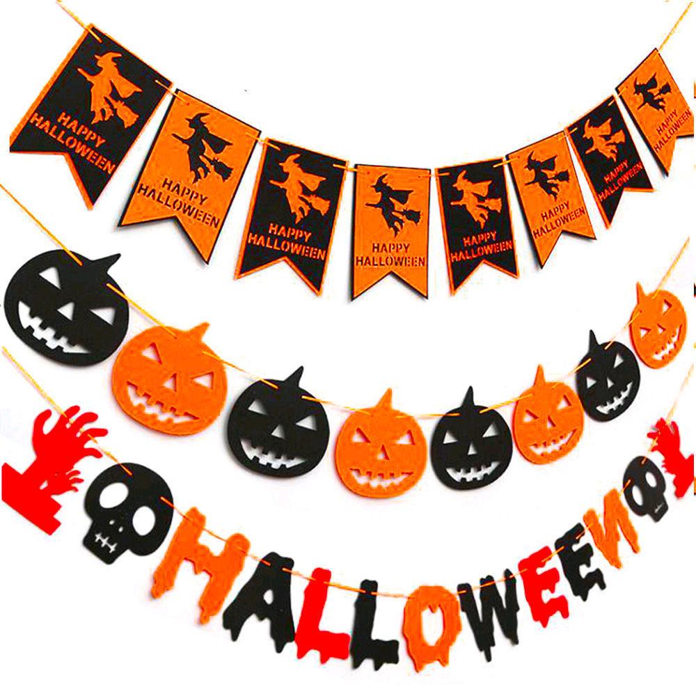 Halloween Pumpkin Lantern Backdrop & Photo Props Set with Party Banners and Hanging Flags