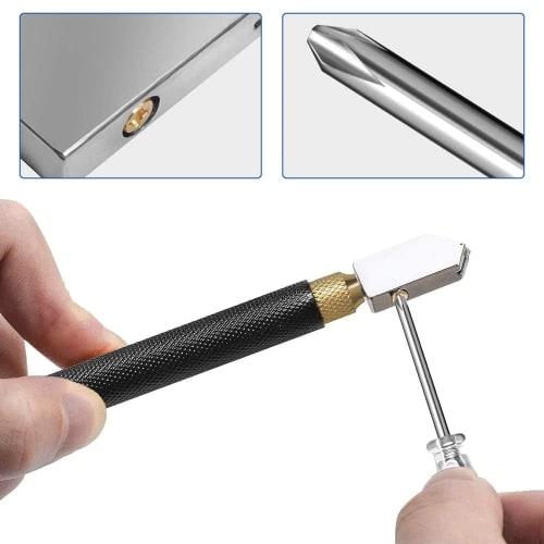 Glass Cutter Set, Glass Cutting Tool, Cuts Sheet Thicknesses 2-6mm, 6-12mm, 12-20mm, Steel Blade with Non-Slip Handle, Super Hard Oil Glass Cutter (Go