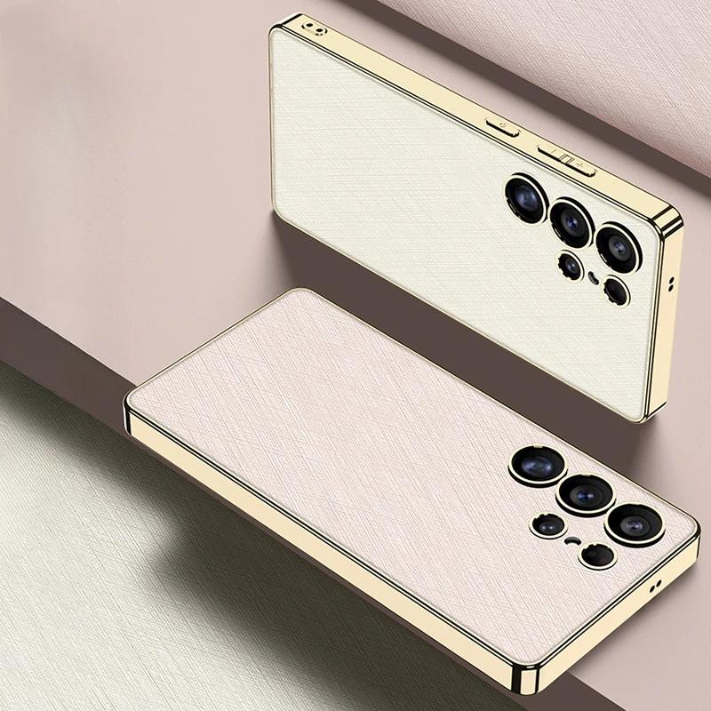 For Samsung Galaxy S25 S24 Ultra Phone Case Galaxy S25 Ultra Electroplated Leather Protective Shockproof Cover